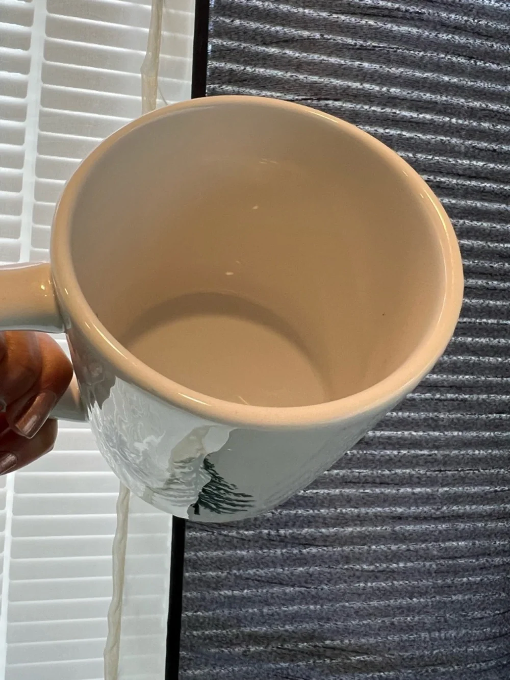 Pier 1 White Ceramic Mug with Green Christmas Tree Design